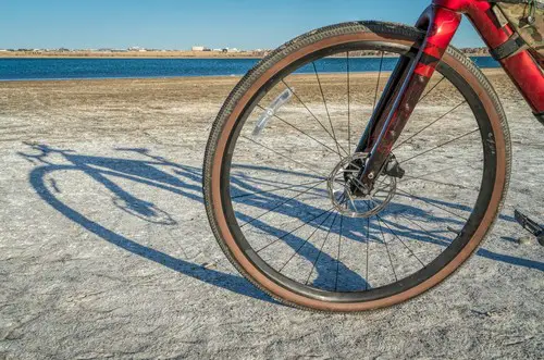 Gravel bike with mounts of the fork for extra water bottles  or luggage