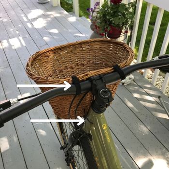 Image of willow basket attached to handlebar using velcro cable ties.